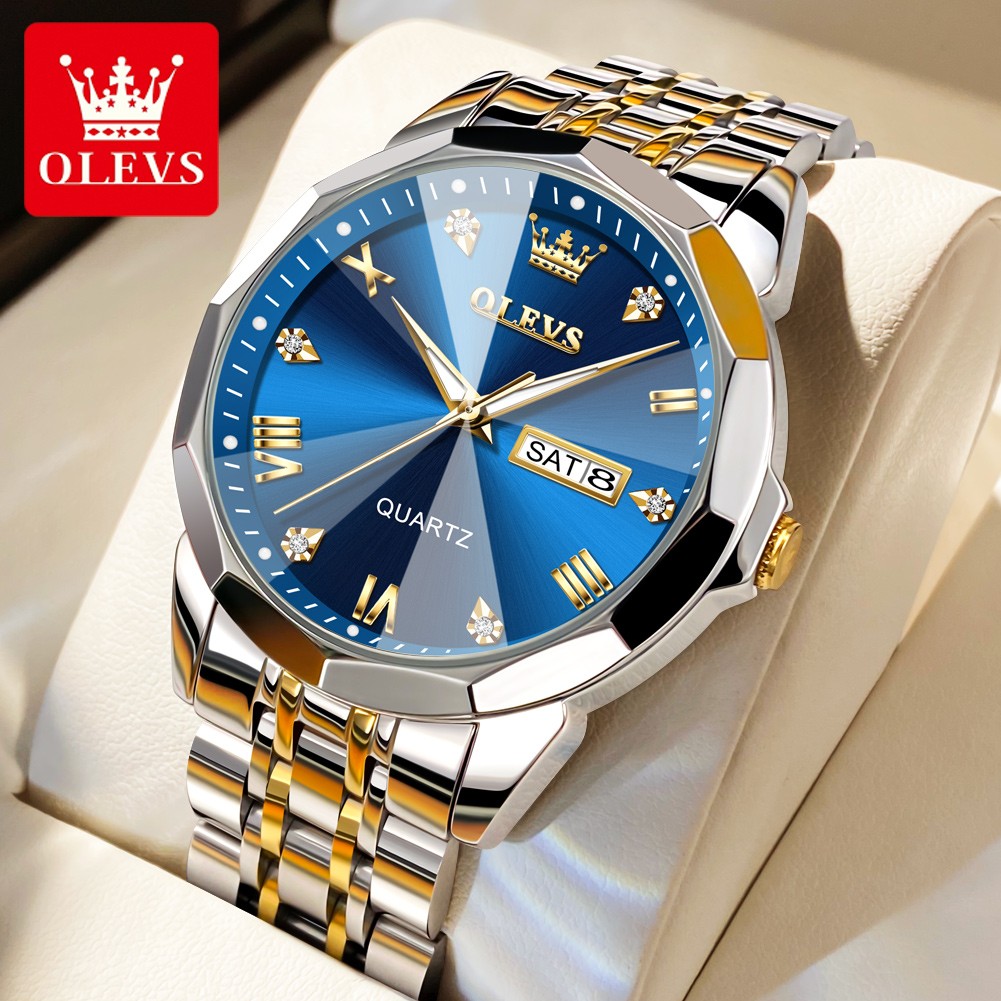 OLEVS 9931 Quartz Watch for Men Solid Stainless Steel Strap Rhombus Design Fashion Business Wristwatch Men's Waterproof Watches
