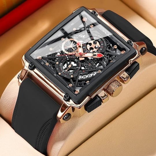 CRRJU 2312 Black Luxury Sports Quartz Wristwatches for Men Colorful Multi Functional Square Type Watch